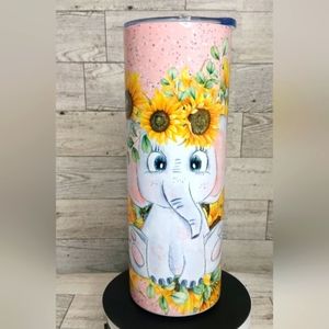 Elephant and Sunflowers 20oz. Tumbler NWOT MADE BY SELLER
